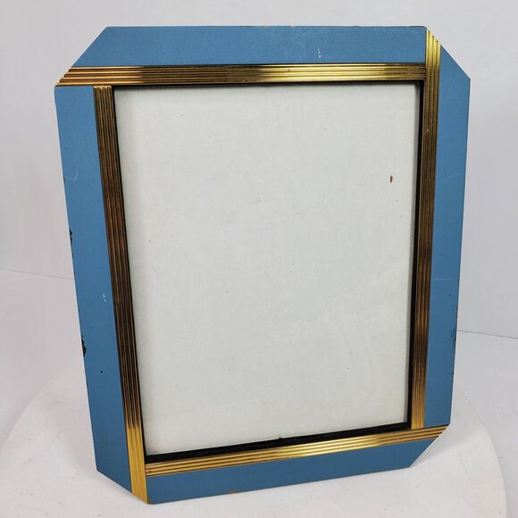 Vintage Mid Century Picture Frame Blue Gold 10x12 Inch Fits 9x7 Inch Photo - Picture 1 of 4